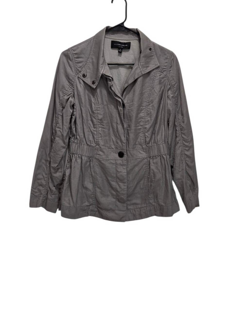 Hilton Hollis Womens S Taupe Silk Cotton Utility Jacket Lightweight Field Coat
